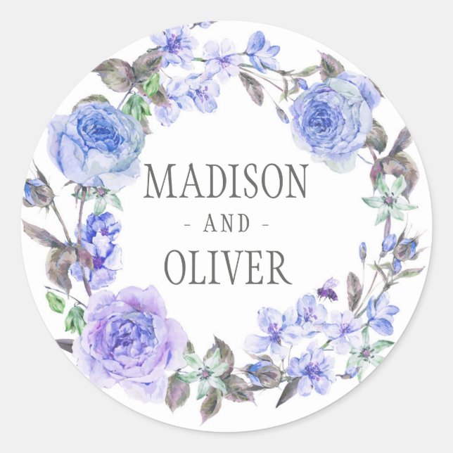 Pastel Purple Watercolor Floral | Wedding Classic Round Sticker (Front)