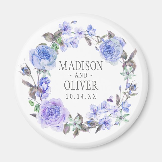 Pastel Purple Watercolor Floral | Wedding Magnet (Front)