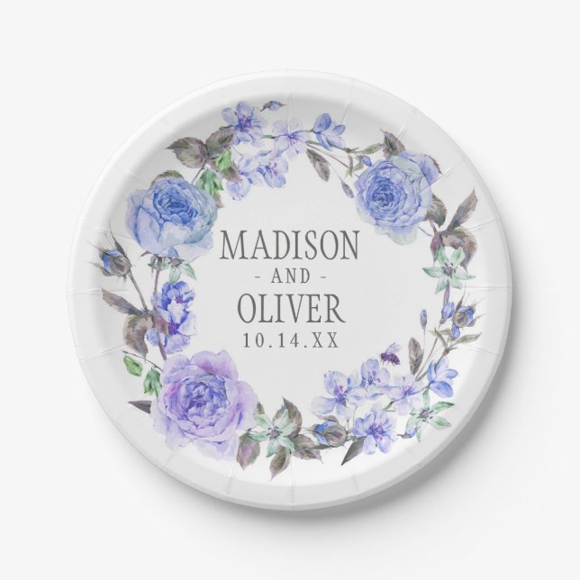Pastel Purple Watercolor Floral | Wedding Paper Plate (Front)