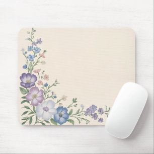 Pastel Purple, White & Blue Botanical Floral Print Mouse Mat
