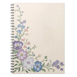 Pastel Purple, White & Blue Botanical Floral Print Notebook