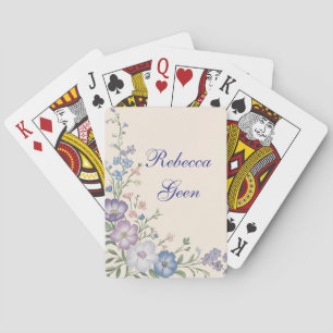 Pastel Purple, White & Blue Botanical Floral Print Playing Cards