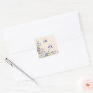 Pastel Purple, White & Blue Botanical Floral Print Square Sticker