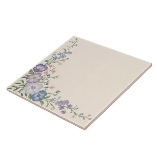 Pastel Purple, White & Blue Botanical Floral Print Tile