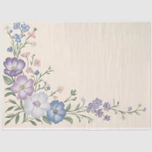 Pastel Purple, White & Blue Botanical Floral Print Tissue Paper