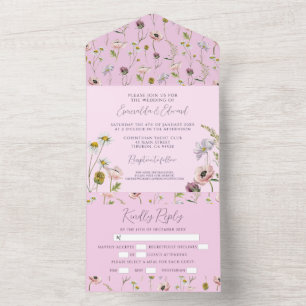 Pastel Purple Wild Flower Botanical Wedding  All In One Invitation