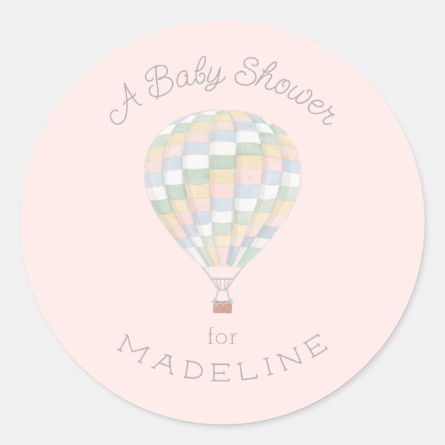 Pastel Quilt Hot Air Balloon Baby Shower Classic Round Sticker (Front)