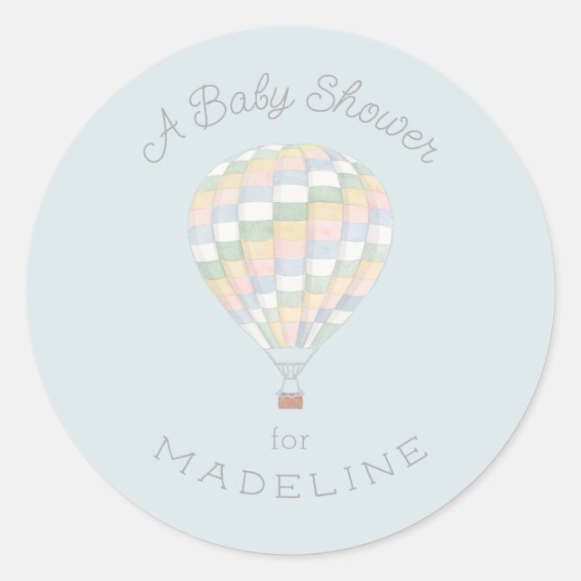 Pastel Quilt Hot Air Balloon Baby Shower Classic Round Sticker (Front)