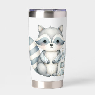 Pastel Raccoon Cottage Neutral Woodland Scene Insulated Tumbler