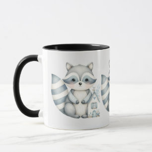 Pastel Raccoon Cottage Neutral Woodland Scene Mug