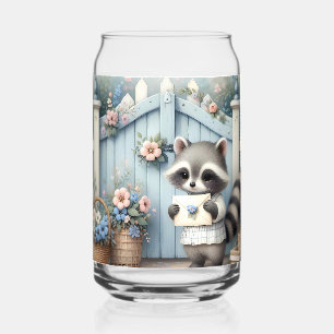 Pastel Raccoon Letter Garden Can Glass