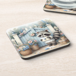 Pastel Raccoon Letter Garden Coaster