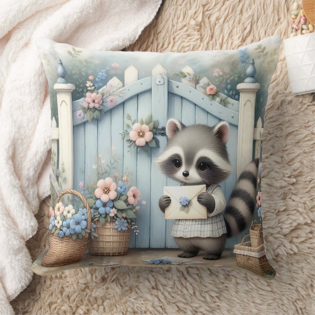 Pastel Raccoon Letter Garden Cushion (Blanket)