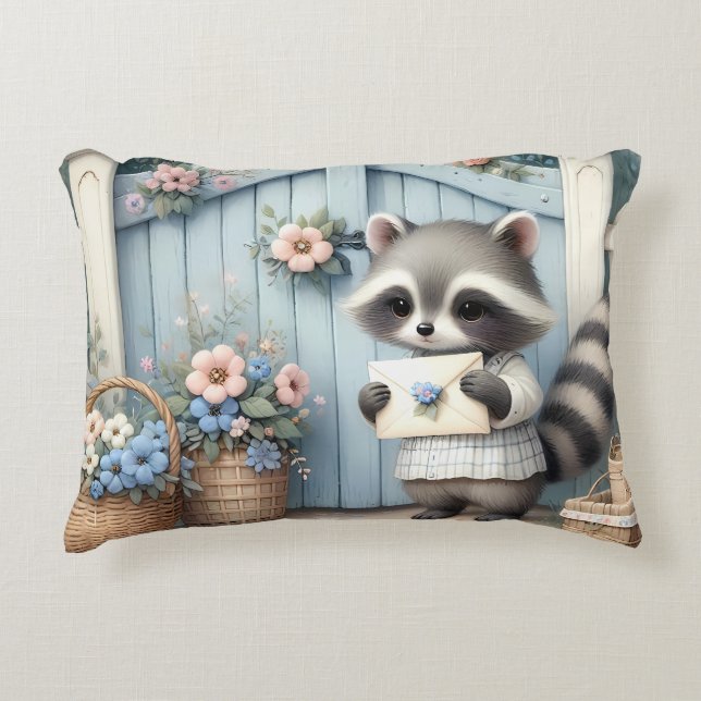 Pastel Raccoon Letter Garden Decorative Cushion (Front)