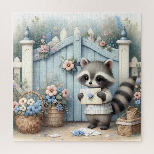Pastel Raccoon Letter Garden Jigsaw Puzzle (Vertical)