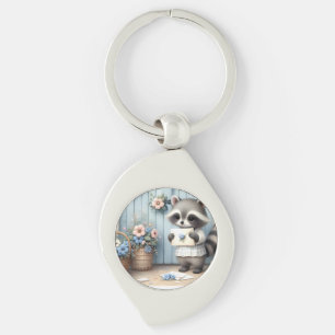 Pastel Raccoon Letter Garden Key Ring