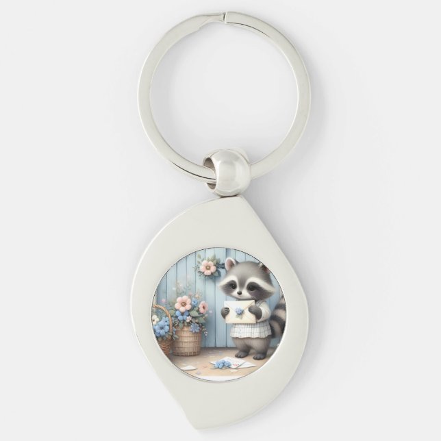 Pastel Raccoon Letter Garden Key Ring (Front)
