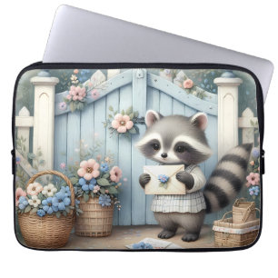 Pastel Raccoon Letter Garden Laptop Sleeve
