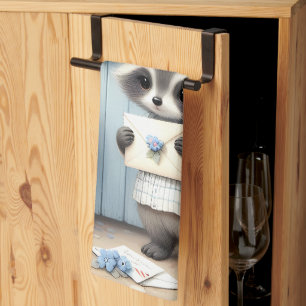 Pastel Raccoon Letter Garden Tea Towel