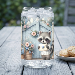 Pastel Racoon Letter Garden Can Glass