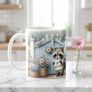 Pastel Racoon Letter Garden Coffee Mug