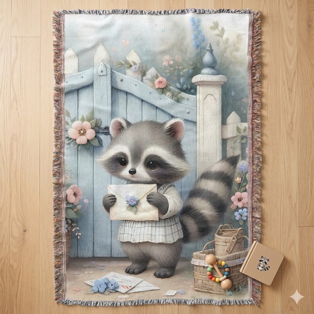Pastel Racoon Letter Garden Throw Blanket (Pastel Raccoon Letter Garden Throw Blanket)