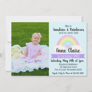 Pastel Rainbow 1st Birthday Invitation