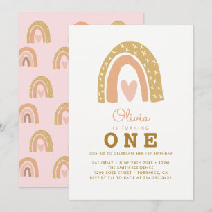 Pastel Rainbow 1st Birthday Invitation Cards
