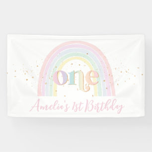 Pastel Rainbow 1st Birthday Party Backdrop Banner