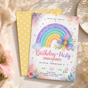 Pastel Rainbow 2nd Birthday Invitation