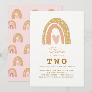 Pastel Rainbow 2nd Birthday Invitation Cards