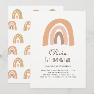 Pastel Rainbow 2nd Birthday Invitation Cards