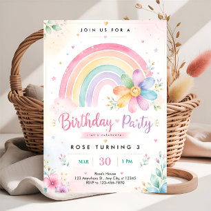 Pastel Rainbow 3rd Birthday Invitation