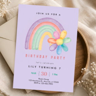Pastel Rainbow 7th Birthday Invitation
