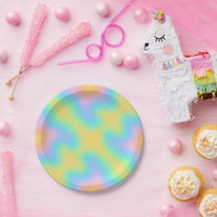 Pastel Rainbow Abstract Birthday Party Paper Plate