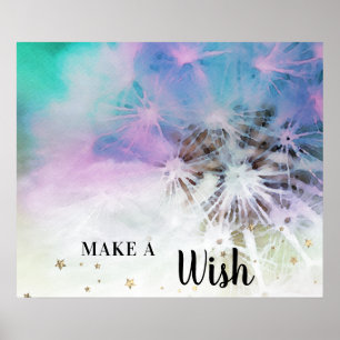 *~*  Pastel Rainbow Abstract DANDELION Make A Wish Poster