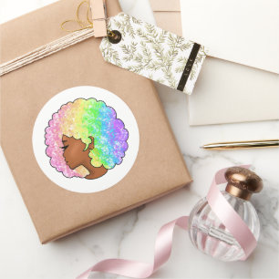 Pastel Rainbow Afro Portrait Groovy Retro Curly  Classic Round Sticker
