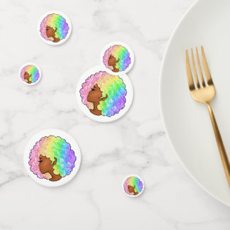 Pastel Rainbow Afro Portrait Groovy Retro Curly Confetti