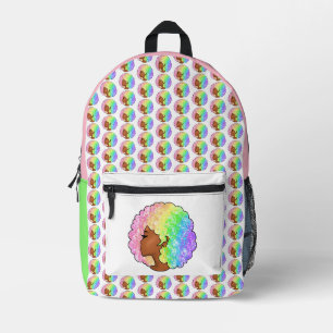 Pastel Rainbow Afro Portrait Groovy Retro Curly Printed Backpack