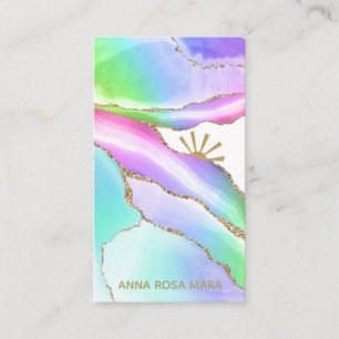 *~* Pastel Rainbow Agate Gold Glitter Veins Business Card
