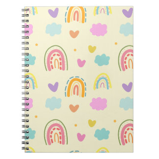  "Pastel Rainbow and Cloud Pattern Notebook