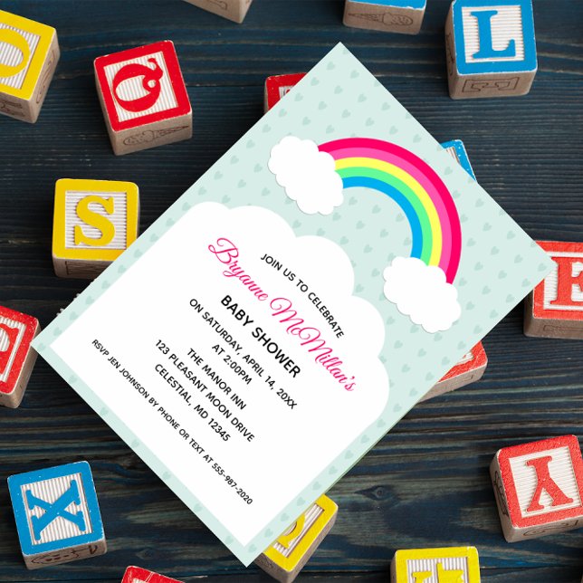 Pastel Rainbow and Clouds Baby Shower Invitation (Creator Uploaded)