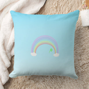Pastel Rainbow and green flower blue gradient sky Cushion