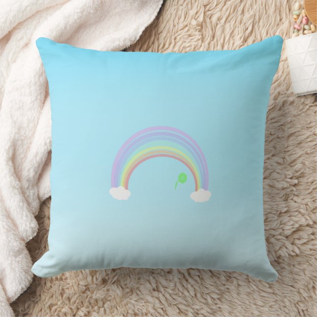 Pastel Rainbow and green flower blue gradient sky Cushion (Blanket)