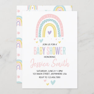 pastel rainbow and hearts baby shower invite