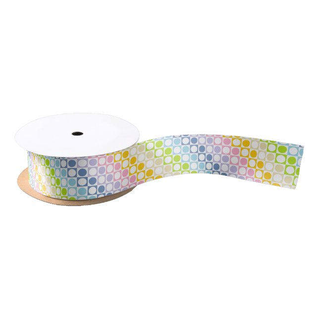 Pastel Rainbow and White Squares and Polka Dots Satin Ribbon (Spool)