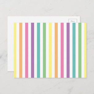 Pastel Rainbow and White Stripes Pattern Postcard