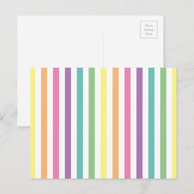 Pastel Rainbow and White Stripes Pattern Postcard (Front/Back)