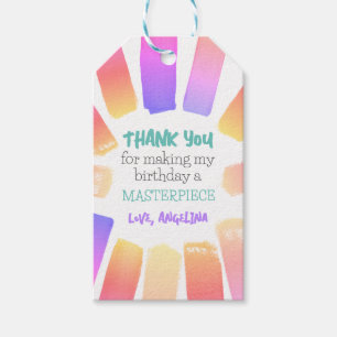 Pastel Rainbow Art Paint Party Birthday Thank You Gift Tags