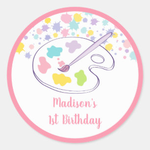 Pastel Rainbow Art Party Birthday Classic Round Sticker